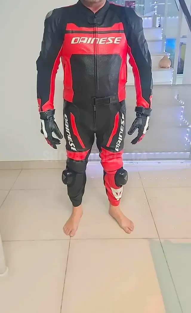 Dainese D-Air Motorcycle Racing Suit | CE Certified Leather Track Suit for Motorbiking