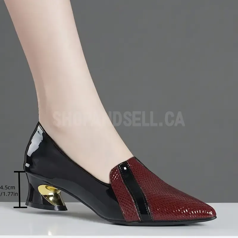 Women's Chunky Heel Pointed Toe Pumps - Comfortable Mid-Heel Dress Shoes with Synthetic Cover Upper &amp; Rubber Sole