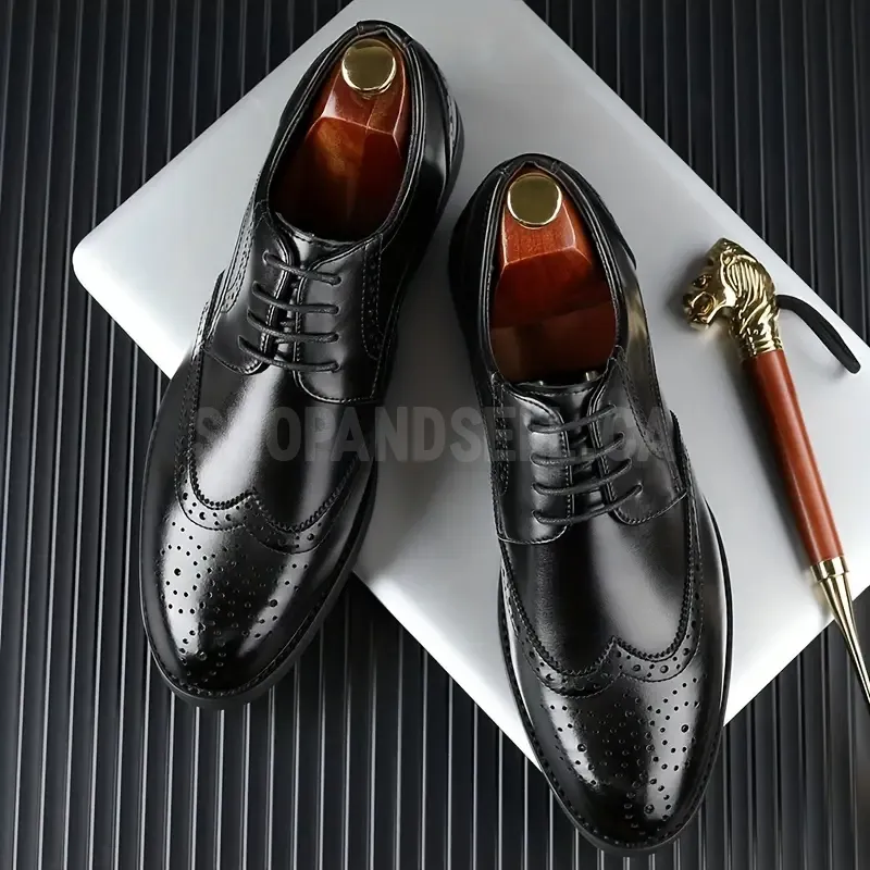 JIT2025 Men's Versatile Dress Shoes - Brogue Oxford with Lace-Up Closure, Rubber Sole, And Faux Insole for Business, Weddings, And Formal Events, Formal Footwear | Elegant Footwear | Durable Footwear