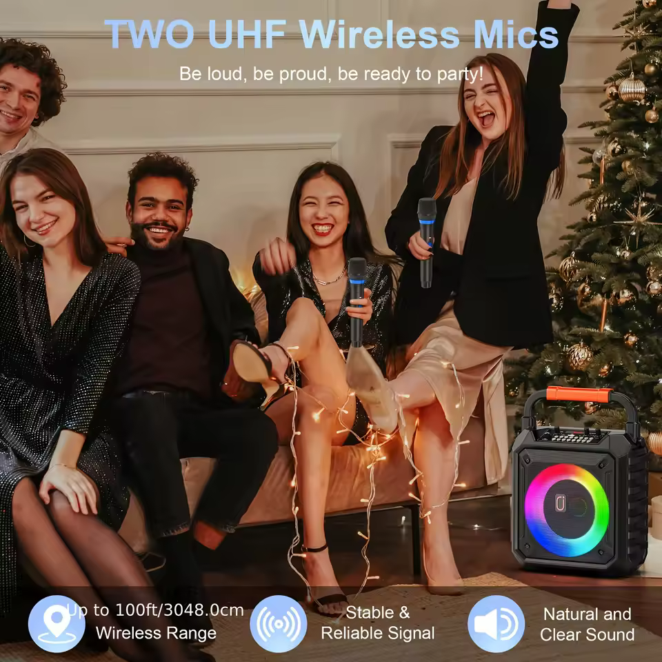 Karaoke Machine with 2 Wireless Microphones and Portable Speaker