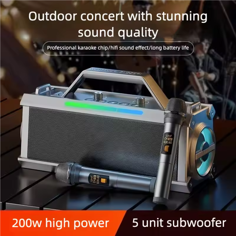 Portable Bluetooth Karaoke Speaker with 2 Wireless Microphones