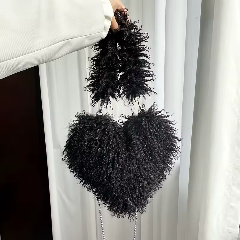 Mongolian Furry Fur Heart Shape Oversized Tote Bags For Women