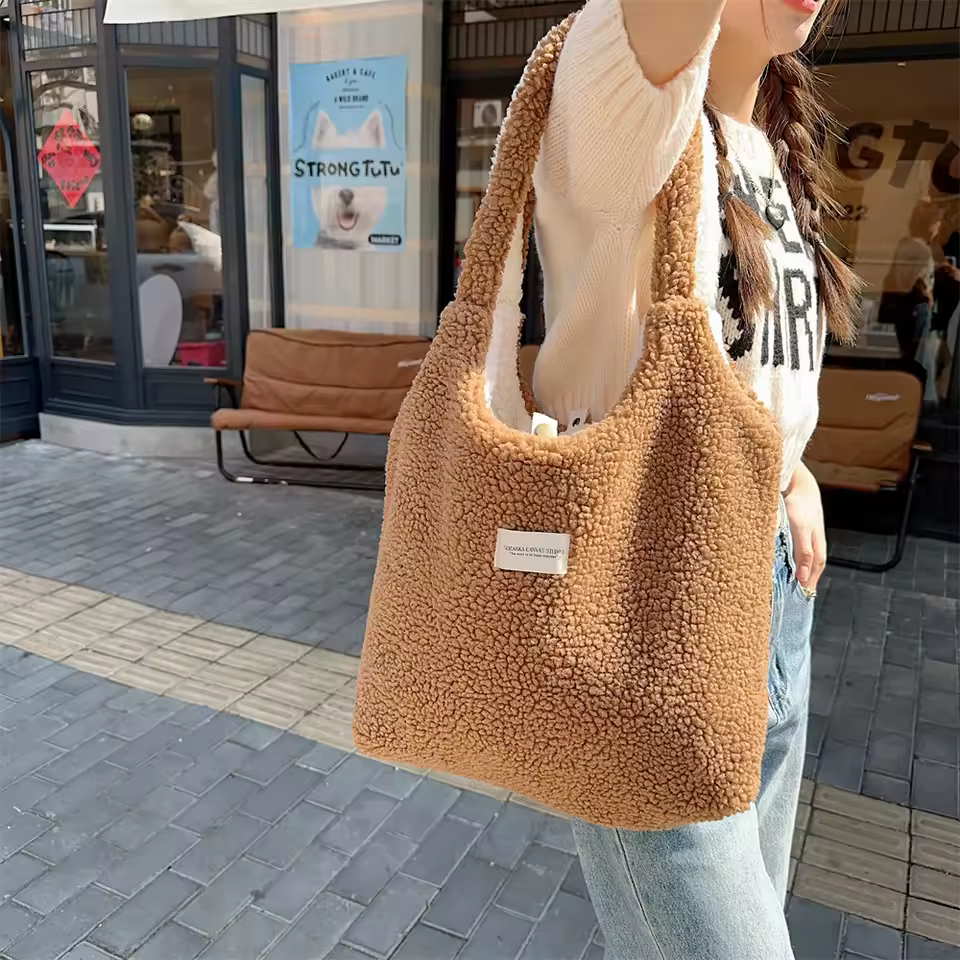 Vest Shape Women Plush Reversible Shoulder Bag