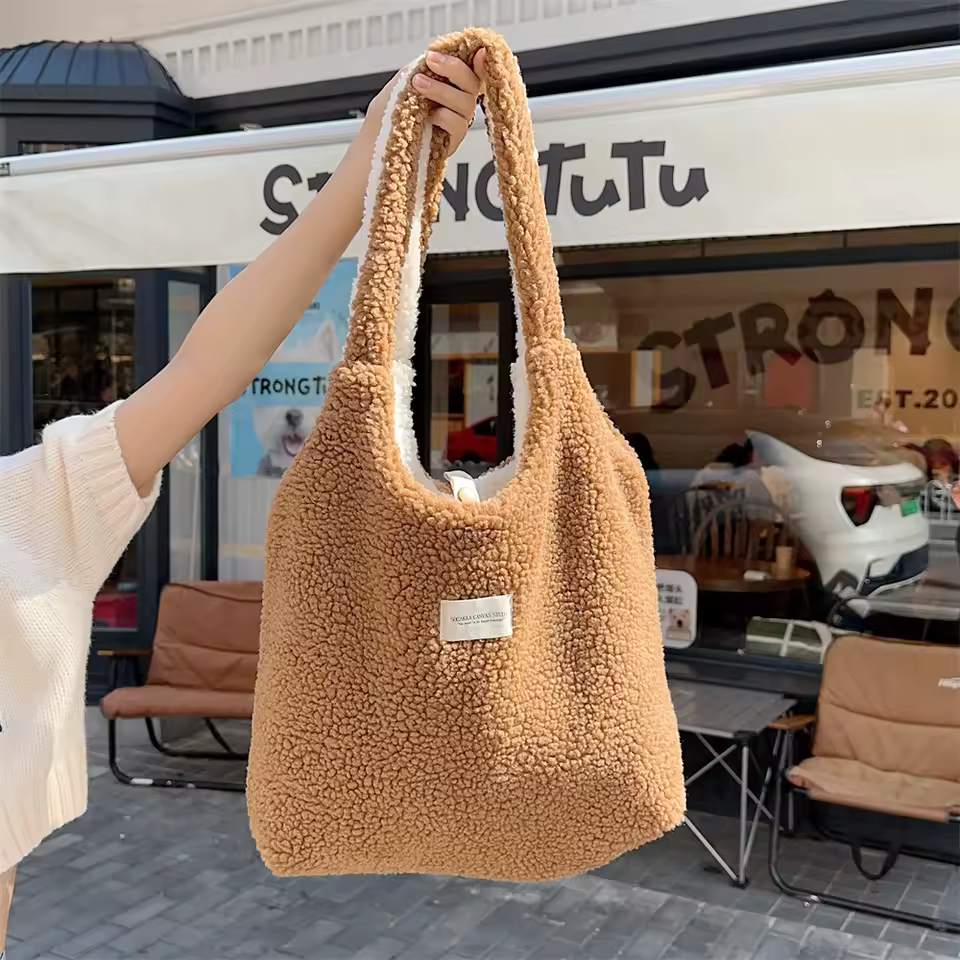 Vest Shape Women Plush Reversible Shoulder Bag