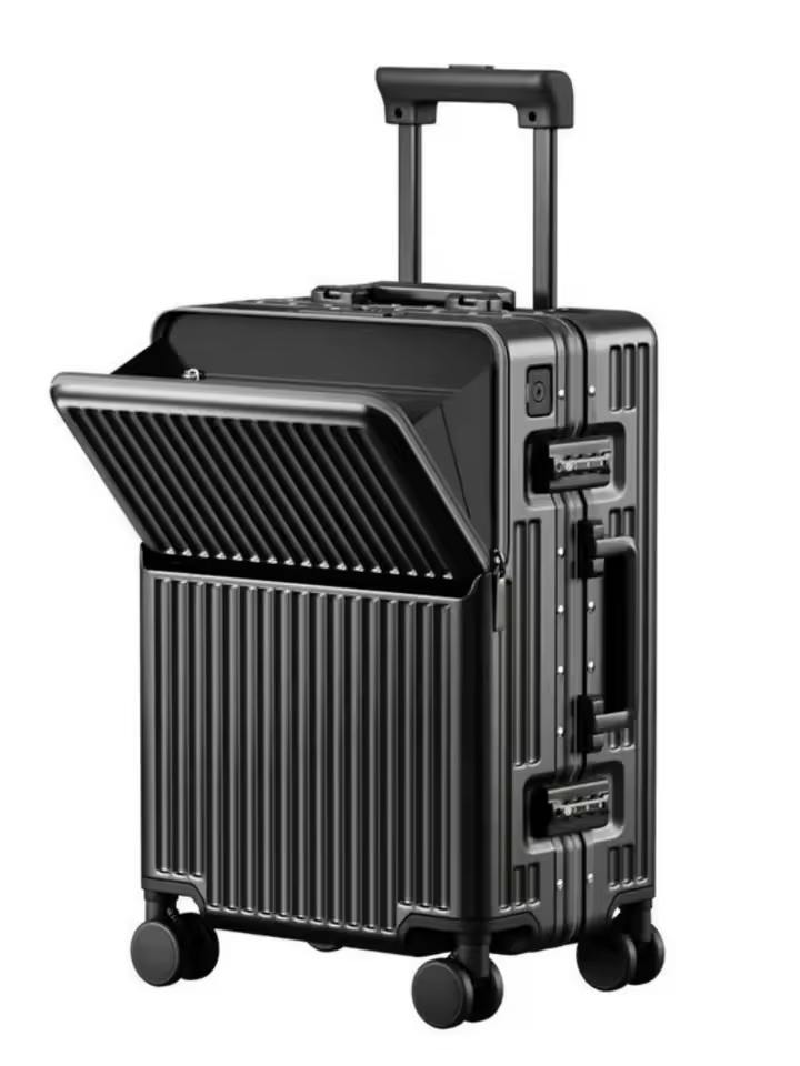 Front opening aluminum frame large capacity anti drop luggage