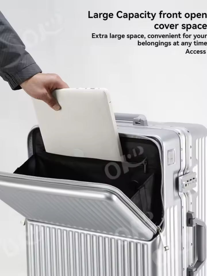 Front opening aluminum frame large capacity anti drop luggage