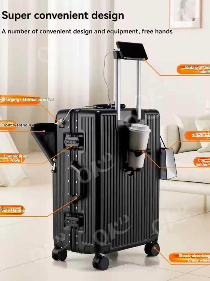 Front opening aluminum frame large capacity anti drop luggage