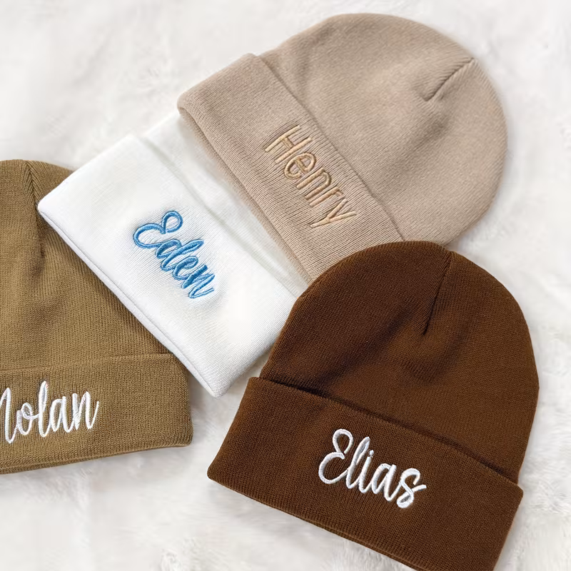  Personalized Embroidered Name Beanie - Soft Stretchy Unisex Winter Hat