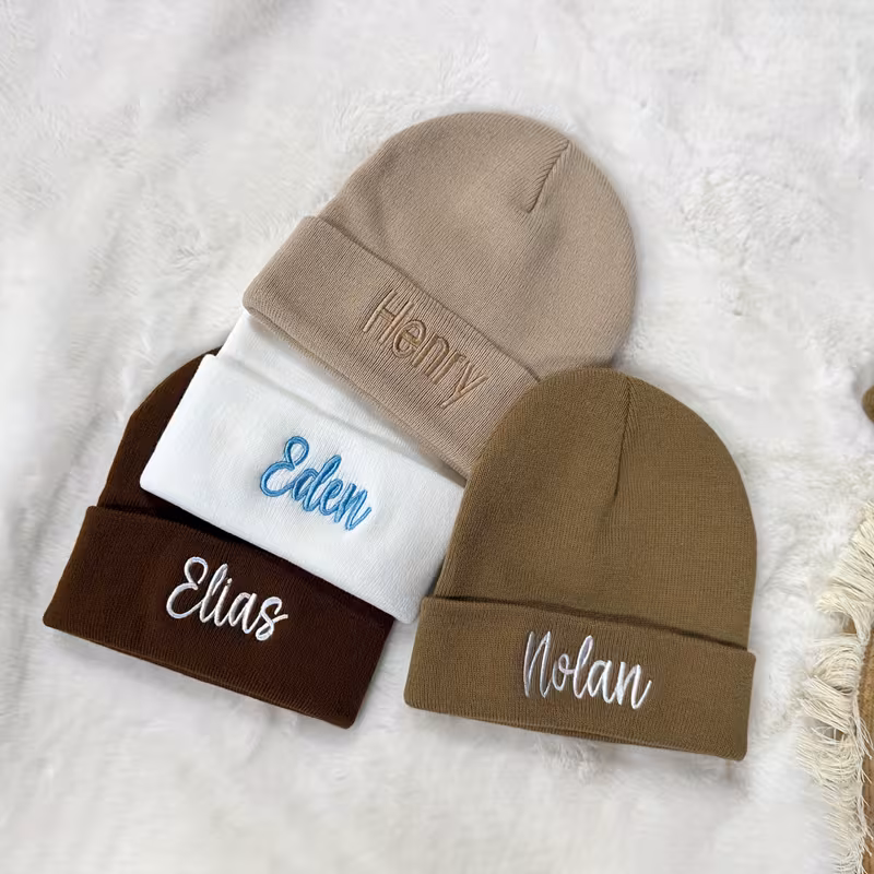  Personalized Embroidered Name Beanie - Soft Stretchy Unisex Winter Hat