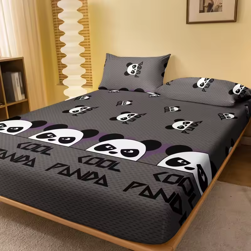 1 Cartoon Cute animal panda printed matte Fitted Sheet
