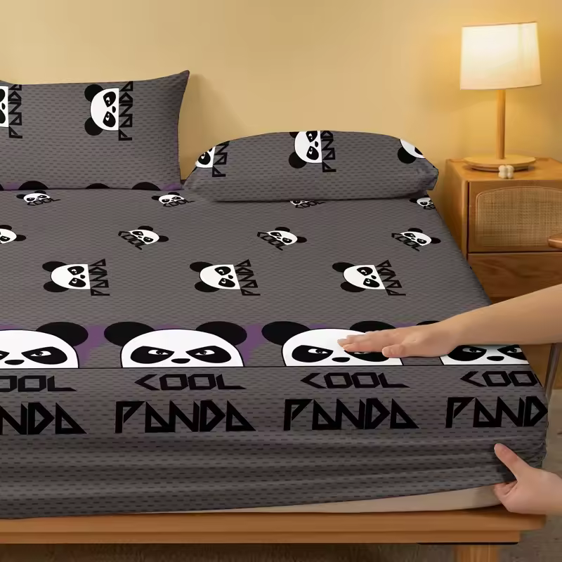 1 Cartoon Cute animal panda printed matte Fitted Sheet