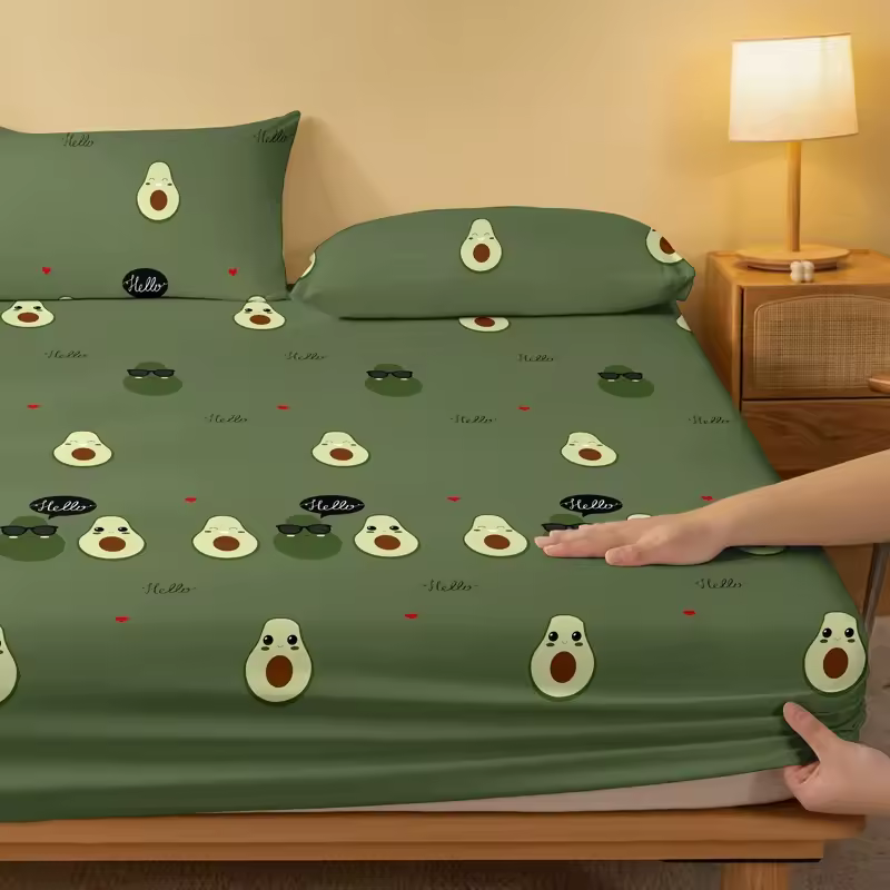 Cartoon Cute Avocado doll printed matte Fitted Sheet