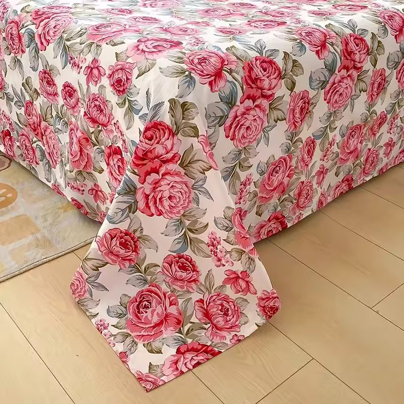 Red Flower Printed Flat Bed Sheets