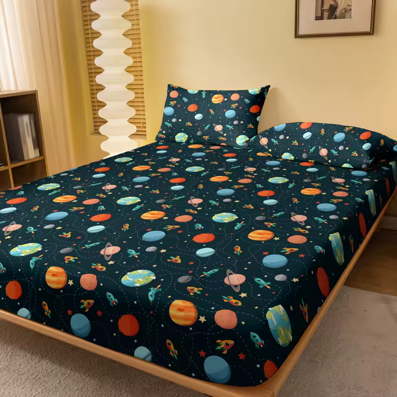 Cartoon Fun Printed Matte Fitted Sheet