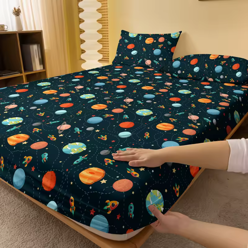 Cartoon Fun Printed Matte Fitted Sheet