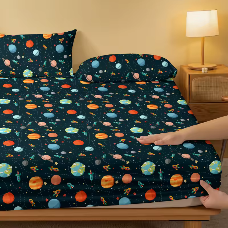 Cartoon Fun Printed Matte Fitted Sheet