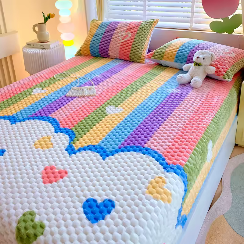 New Bean Velvet Fitted Sheet Bed Cover