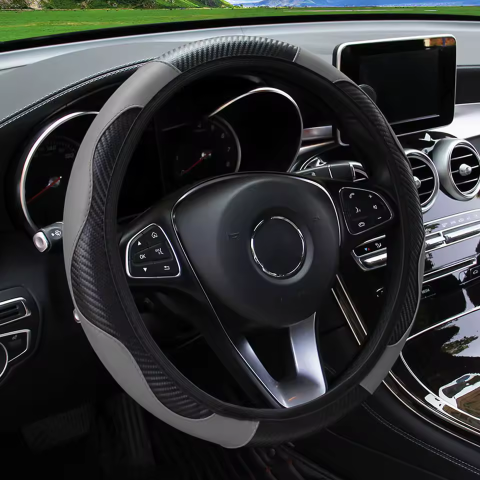 PU Carbon Fiber Leather Car Steering Wheel Cover