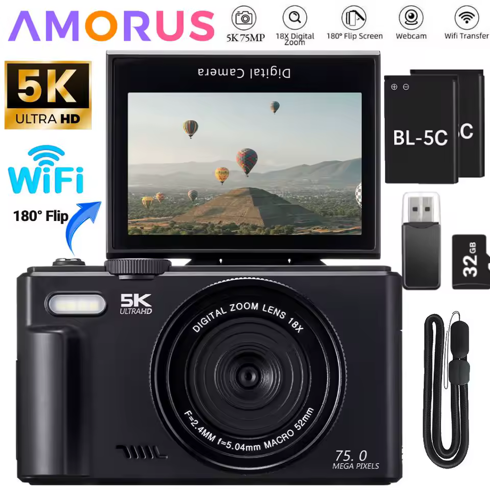 75MP Digital Camera for Photography 5K